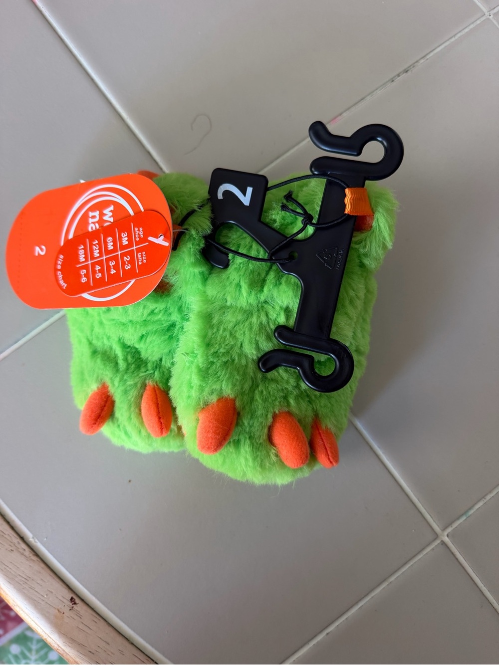 wonder nation Green Fuzzy Monster Mittens with Orange Claws - Kids